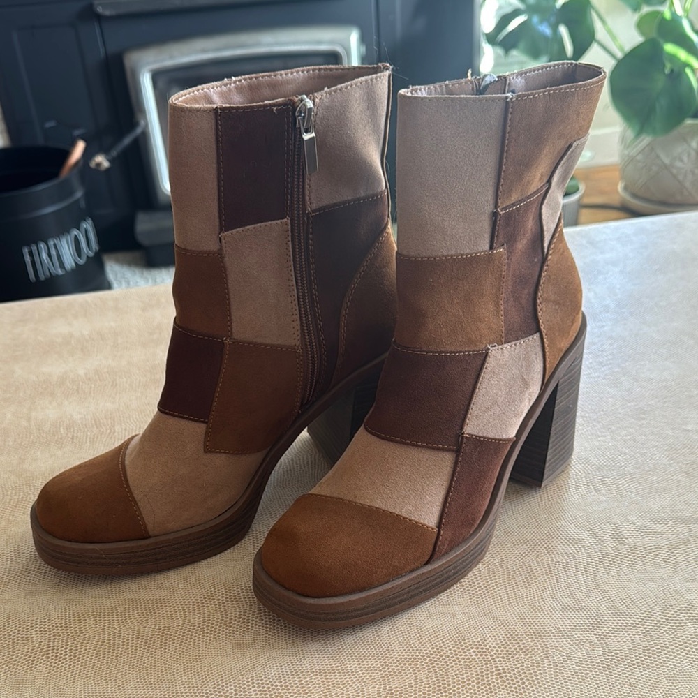 Patchwork Suede Ankle Boots